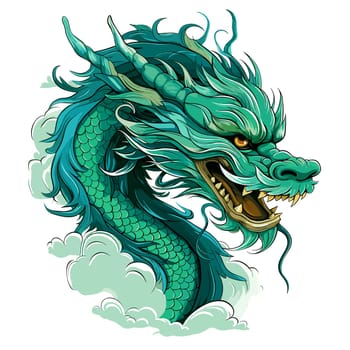 Green wooden Chinese dragon Symbol of 2024 in vector art style. Template for t-shirt, sticker, poster, etc.