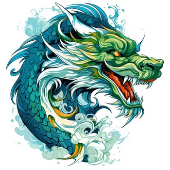 Green wooden Chinese dragon Symbol of 2024 in vector art style. Template for t-shirt, sticker, poster, etc.