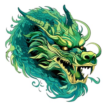 Green wooden Chinese dragon Symbol of 2024 in vector art style. Template for t-shirt, sticker, poster, etc.