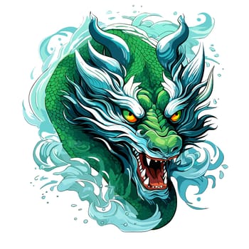 Green wooden Chinese dragon Symbol of 2024 in vector art style. Template for t-shirt, sticker, poster, etc.