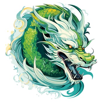 Green wooden Chinese dragon Symbol of 2024 in vector art style. Template for t-shirt, sticker, poster, etc.