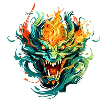 Green wooden Chinese dragon Symbol of 2024 in vector art style. Template for t-shirt, sticker, poster, etc.