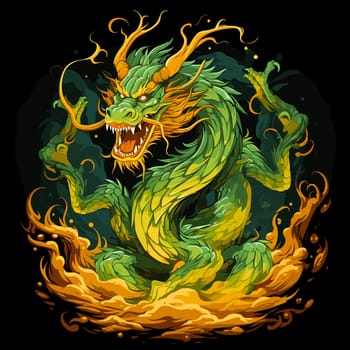 Green wooden Chinese dragon Symbol of 2024 in vector art style. Template for t-shirt, sticker, poster, etc.