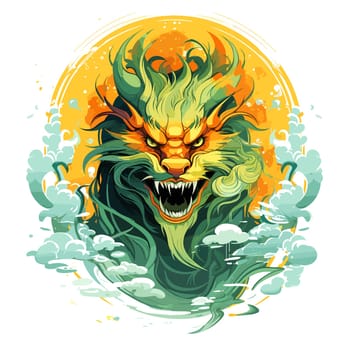 Green wooden Chinese dragon Symbol of 2024 in vector art style. Template for t-shirt, sticker, poster, etc.