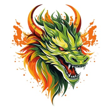Green wooden Chinese dragon Symbol of 2024 in vector art style. Template for t-shirt, sticker, poster, etc.