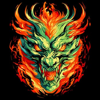 Green wooden Chinese dragon Symbol of 2024 in vector art style. Template for t-shirt, sticker, poster, etc.