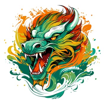 Green wooden Chinese dragon Symbol of 2024 in vector art style. Template for t-shirt, sticker, poster, etc.