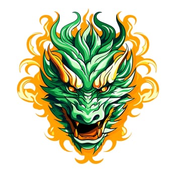 Green wooden Chinese dragon Symbol of 2024 in vector art style. Template for t-shirt, sticker, poster, etc.