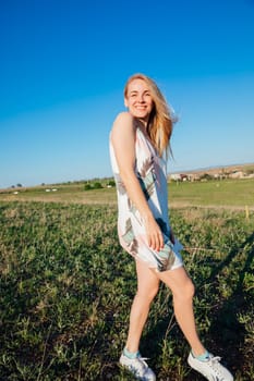 woman on a walk in nature travel vacation