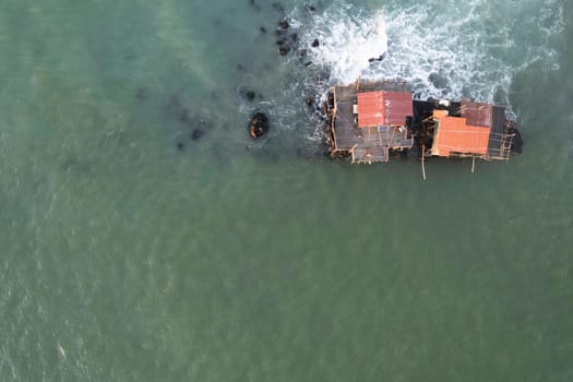 Aerial photographic documentation of the ancient fishing stations at the mouth of the Arno river Tuscany Italy 