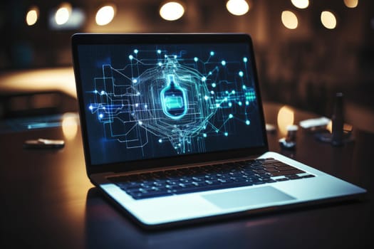 cyber security and data protection laptop internet network Protect business data and financial transactions from cyber attacks. Security encryption of users' personal data.by Generative AI..