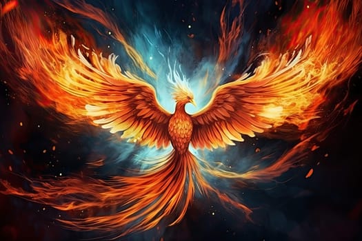 Phoenix is flying burning with fire. Birds. Mythical creatures.by Generative AI.