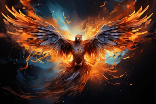 Phoenix is flying burning with fire. Birds. Mythical creatures.by Generative AI.