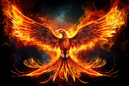 Phoenix is flying burning with fire. Birds. Mythical creatures.by Generative AI.