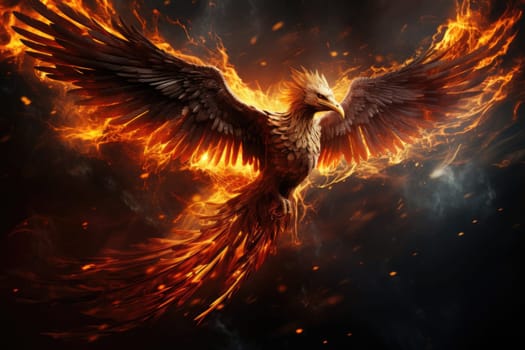 Phoenix is flying burning with fire. Birds. Mythical creatures.by Generative AI.