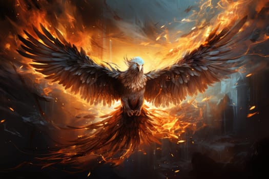 Phoenix is flying burning with fire. Birds. Mythical creatures.by Generative AI.