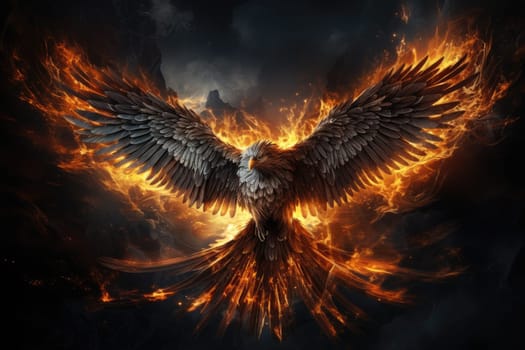 Phoenix is flying burning with fire. Birds. Mythical creatures.by Generative AI.