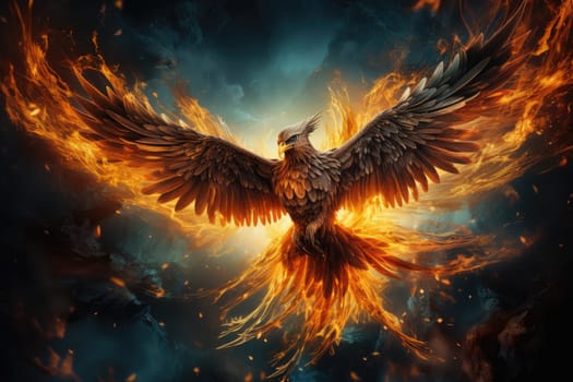 Phoenix is flying burning with fire. Birds. Mythical creatures.by Generative AI.