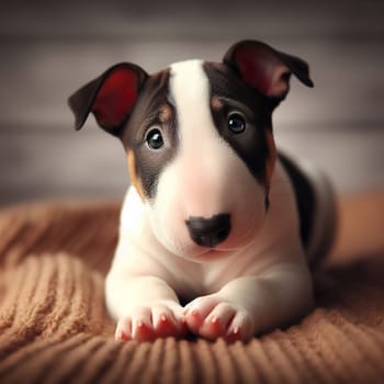 Illustration on the theme of a cute puppy dog. Generative AI. High quality illustration