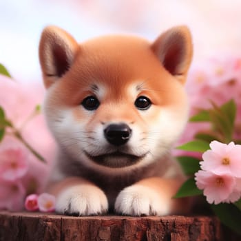 Illustration on the theme of a cute puppy dog. Generative AI. High quality illustration