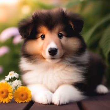 Illustration on the theme of a cute puppy dog. Generative AI. High quality illustration