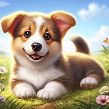 Illustration on the theme of a cute puppy dog. Generative AI. High quality illustration