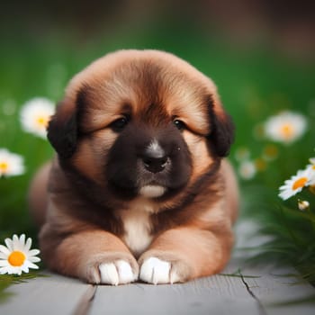 Illustration on the theme of a cute puppy dog. Generative AI. High quality illustration