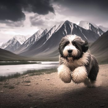 Illustration on the theme of a cute puppy dog. Generative AI. High quality illustration