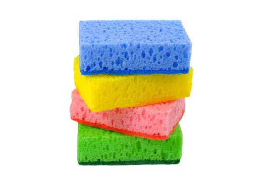 Sponges for washing dishes isolated on a white background. Washcloths for cleaning. The concept of cleanliness and cleaning.