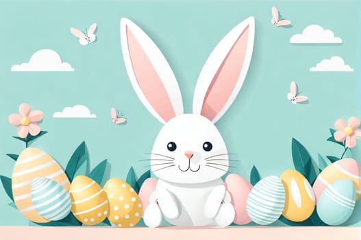 Cute funny bunny, Happy Easter theme, on color background