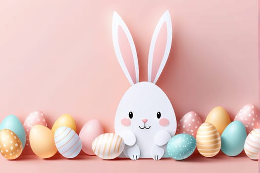 Cute funny bunny, Happy Easter theme, on color background