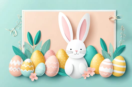 Cute funny bunny, Happy Easter theme, on color background