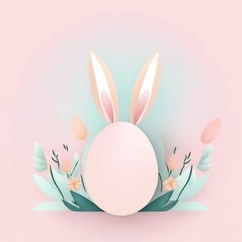 Happy Easter banner, poster, greeting card. Fashionable Easter design with bunny, flowers, eggs in pastel colors. Modern minimalist style