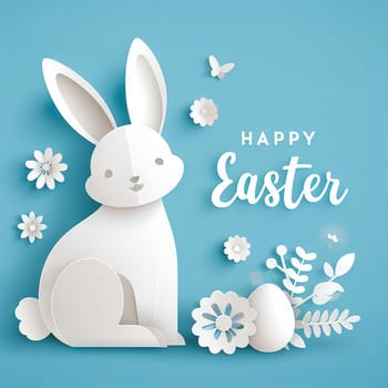 Cute funny bunny, Happy Easter theme, on color background