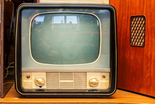 Vintage television set at the shop. Old television set is placed in the electrical stores.