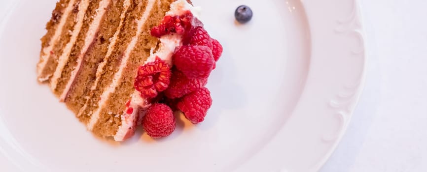 Homemade cheesecake with fresh berries and mint for dessert - healthy organic summer dessert pie cheesecake. Banner.