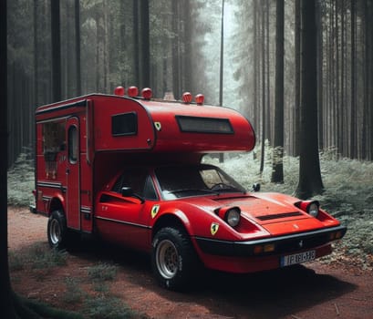 italian red sports car design camper van conversion for the digital nomad and avdenturer weekender ai art generated