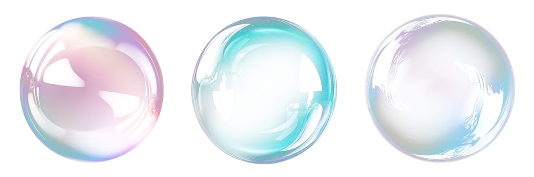 Set of soap bubbles isolated on a transparent background close-up. Flying soap bubbles in PNG format. Attributes of fun. High quality photo