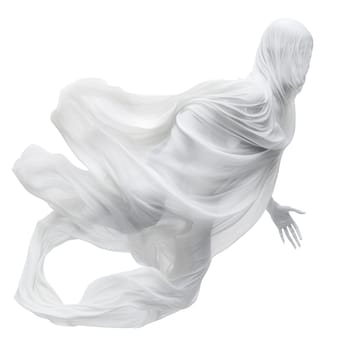 Realistic ghost isolated on a transparent background. Flying white ghost, evoking horror and fear, haunted house concept, Halloween theme on a transparent background in PNG format.