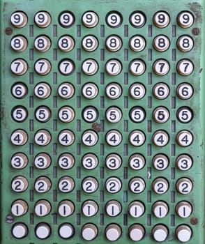 Simple layout of the number keys on antique mechanical calculator or accounting machine