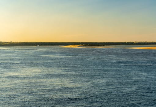 Extreme low water conditions on Mississippi river in October 2023 narrows river channel approaching Greenville MS