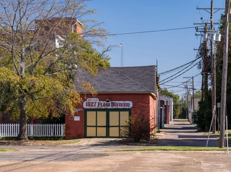 Brick building holding the Greenville 1927 Flood Museum in the small town of Greenville in Mississippi