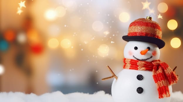 A festive snowman, adorned with a cozy hat and scarf, stands tall in the winter wonderland, bringing joy and magic to the christmas season - generative AI