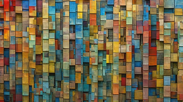 Vibrant strokes of painted wood come alive in a mesmerizing display of abstract colorfulness, forming a whimsical and dynamic pattern that transforms a simple surface into a work of art - generative AI