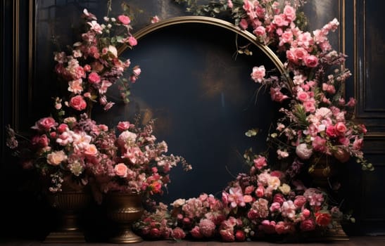 floral hoop digital backdrops. shoot set up with prop Flower and wood backdrop. Flower on hanging round.