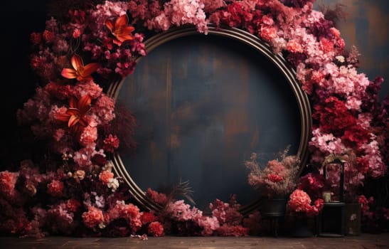 floral hoop digital backdrops. shoot set up with prop Flower and wood backdrop. Flower on hanging round