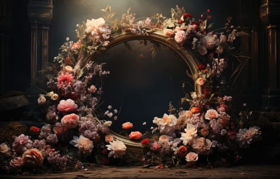 floral hoop digital backdrops. shoot set up with prop Flower and wood backdrop. Flower on hanging round