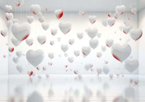 floating hearts in a white studio, backdrop.