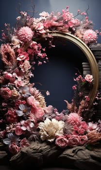 floral hoop digital backdrops. shoot set up with prop Flower and wood backdrop. Flower on hanging round