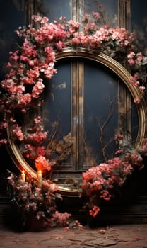 floral hoop digital backdrops. shoot set up with prop Flower and wood backdrop. Flower on hanging round